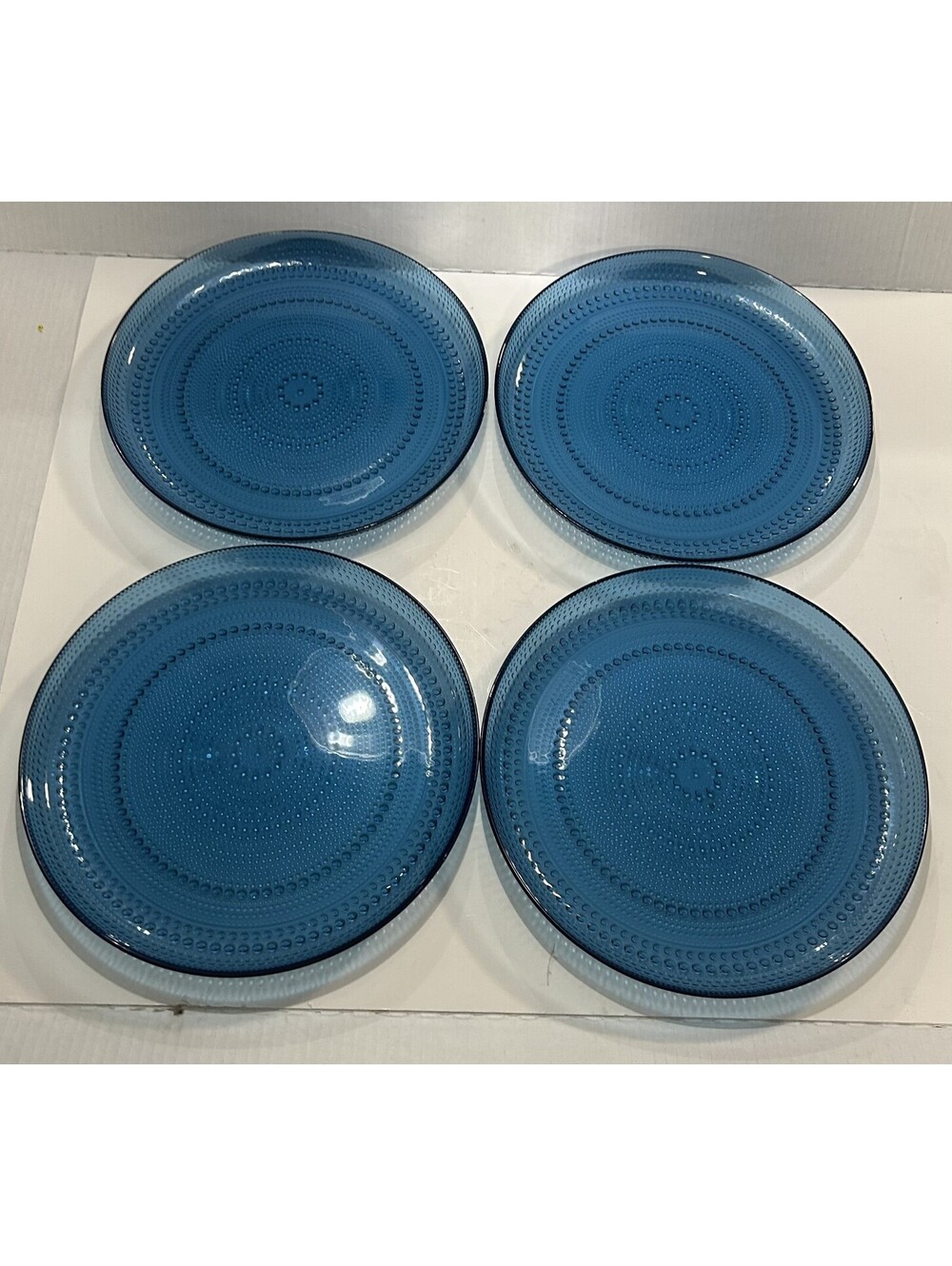 Iittala Kastehelmi Salad Plate Light Blue Glass Finland Oiva Toikka 11" Set 4